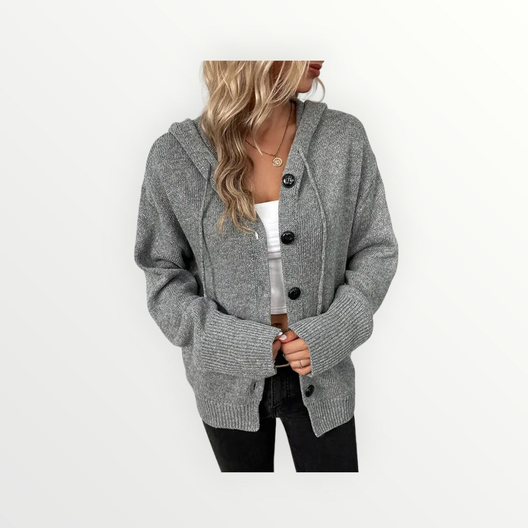 KNITTED Hoddy Style Button Down Cardigan