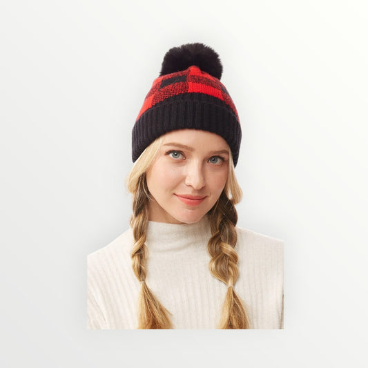 Buffalo Check Pattern Pom Beanie