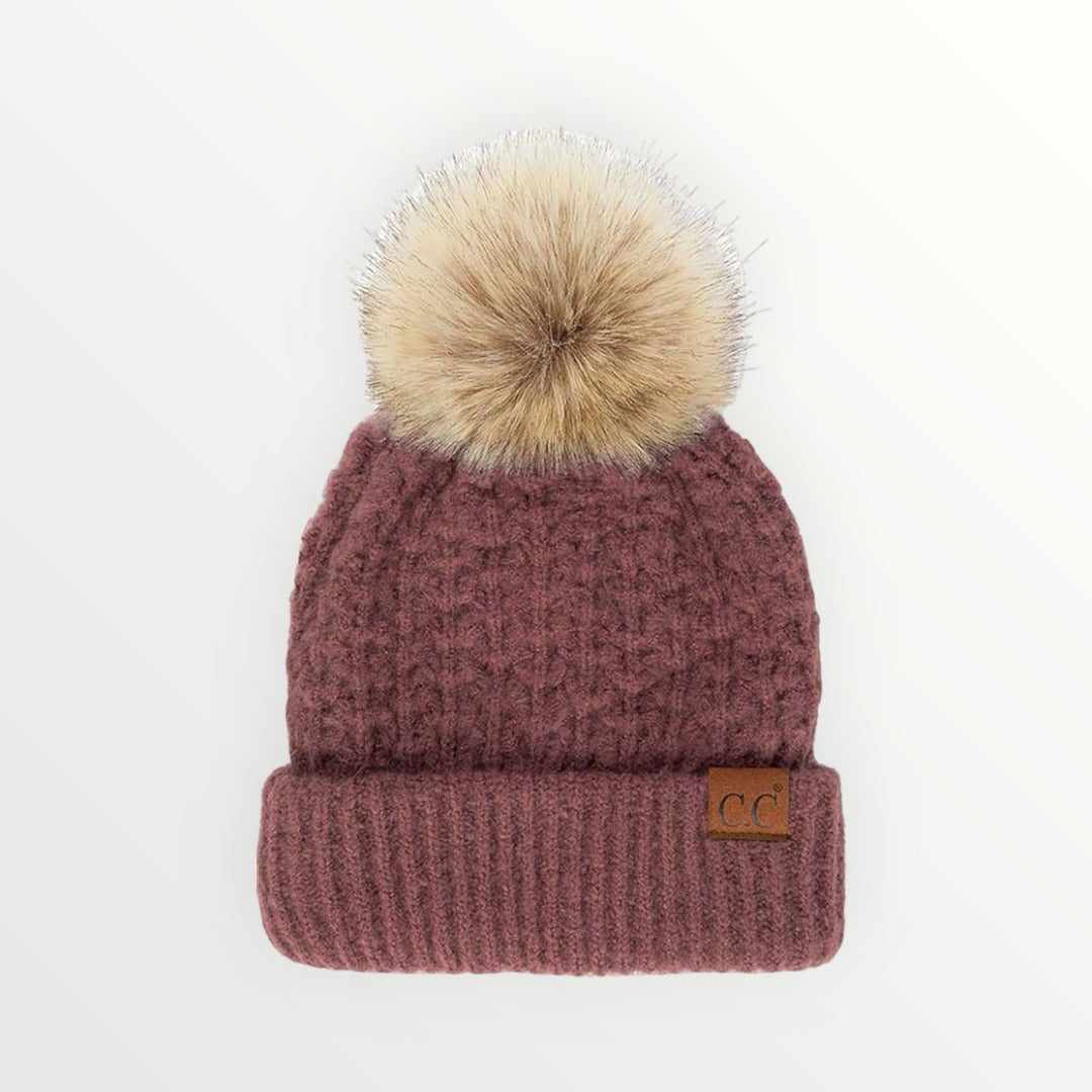 CC Smocking Stitch Pattern Pom Beanie-5 Colors Available