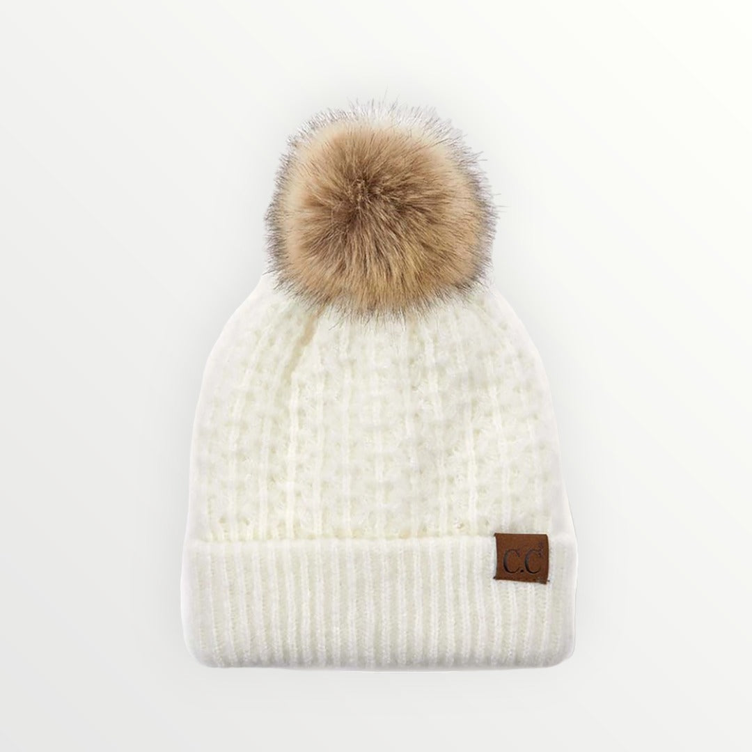 CC Smocking Stitch Pattern Pom Beanie-5 Colors Available