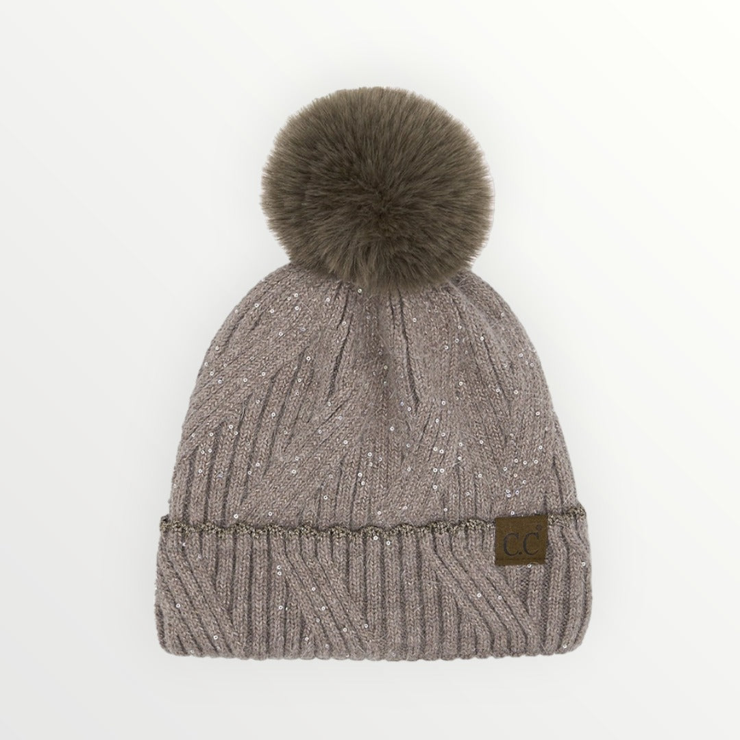 C.C Sequin with Pom Beanie Hat-3 Colors Available