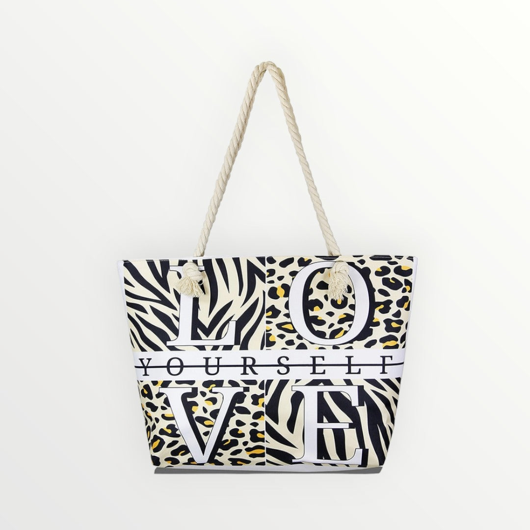 Love Yourself Animal Print Beach Bag