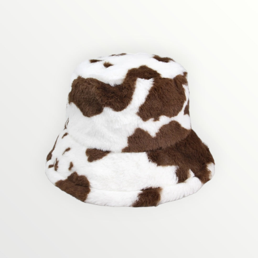 Cow Print Faux Fur Bucket Hat-3 Colors Available