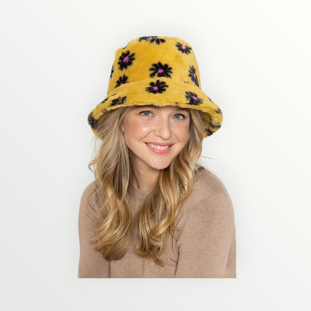 Floral Faux Fur Bucket Hat-4 Colors Available