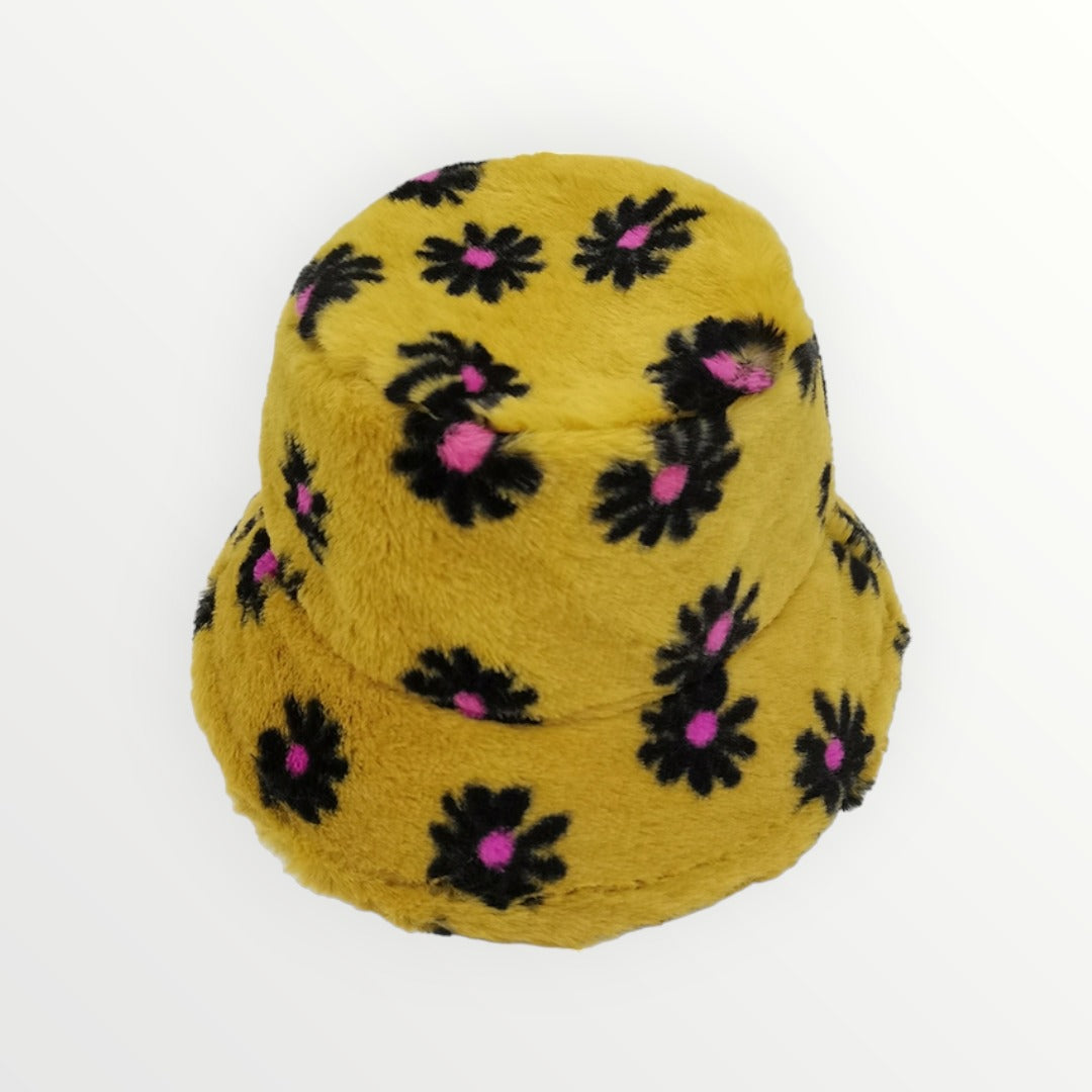 Floral Faux Fur Bucket Hat-4 Colors Available