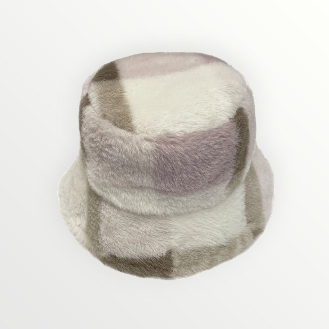 Plaid Faux Fur Bucket Hat