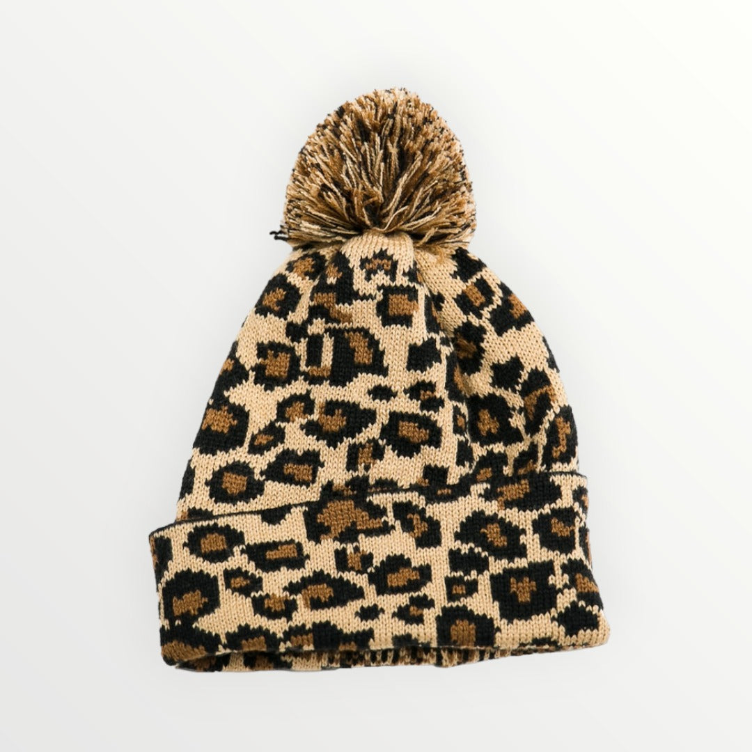 Leopard Beanie with Pom